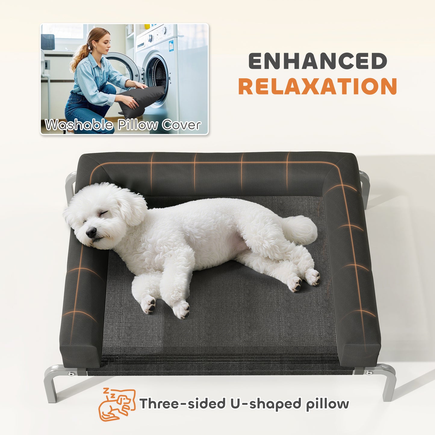 Elevated Dog Bed, Raised Dog Bed with Removable Bolsters