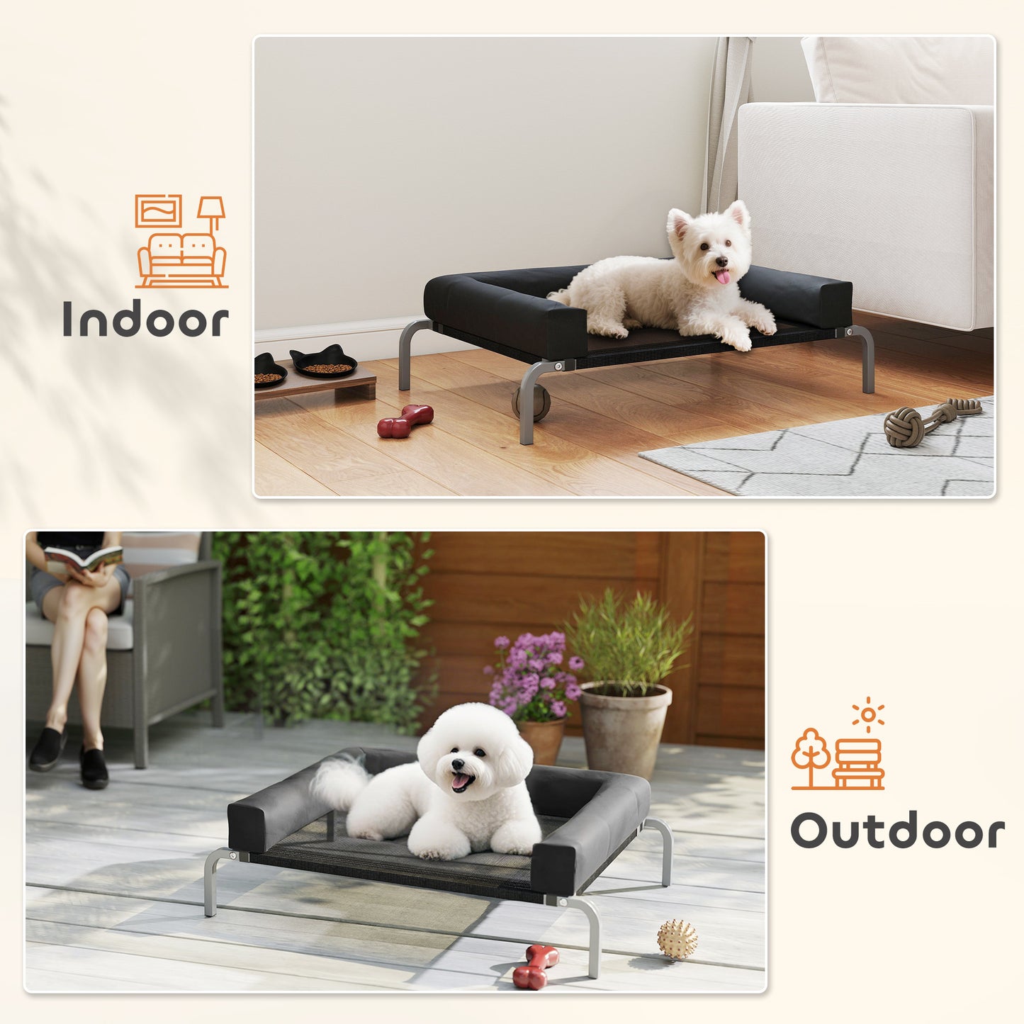 Elevated Dog Bed, Raised Dog Bed with Removable Bolsters