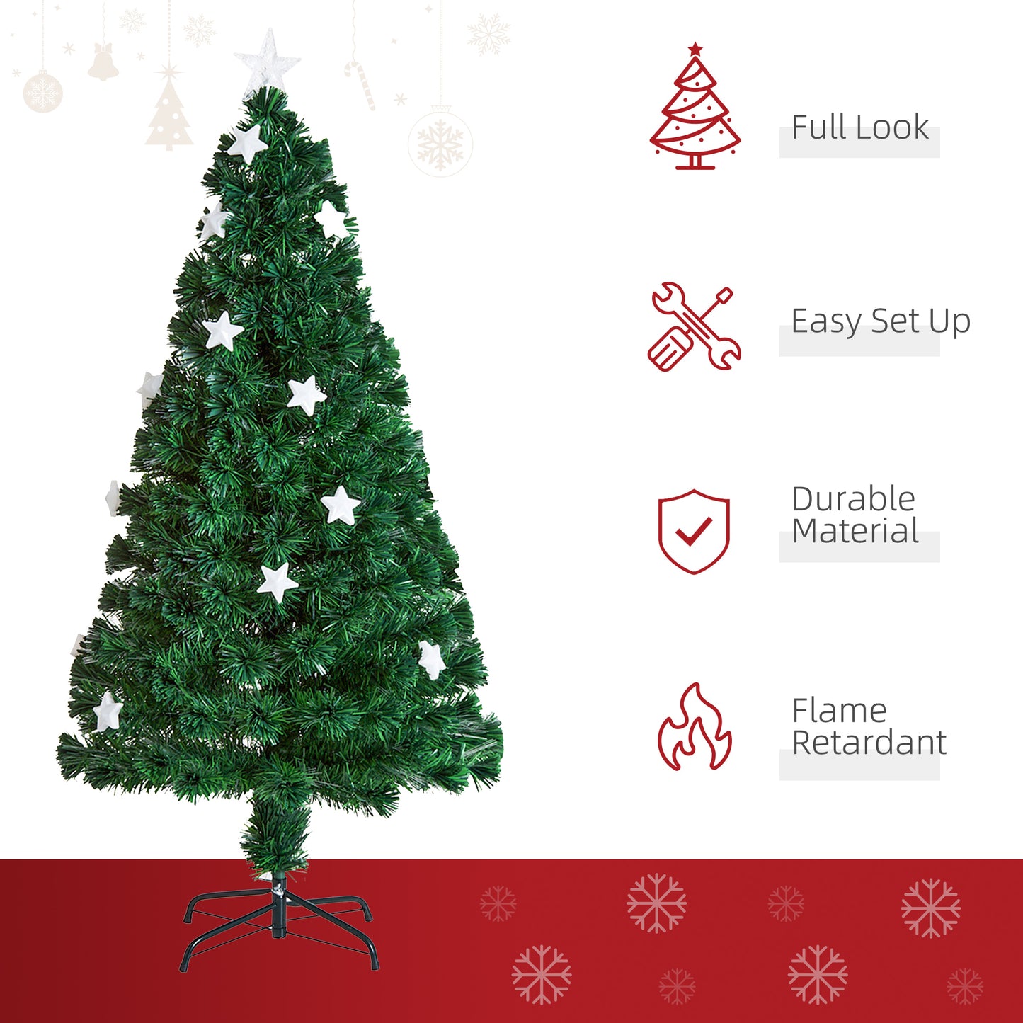 5FT Prelit Artificial Christmas Tree Fibre Optic LED Light Decoration