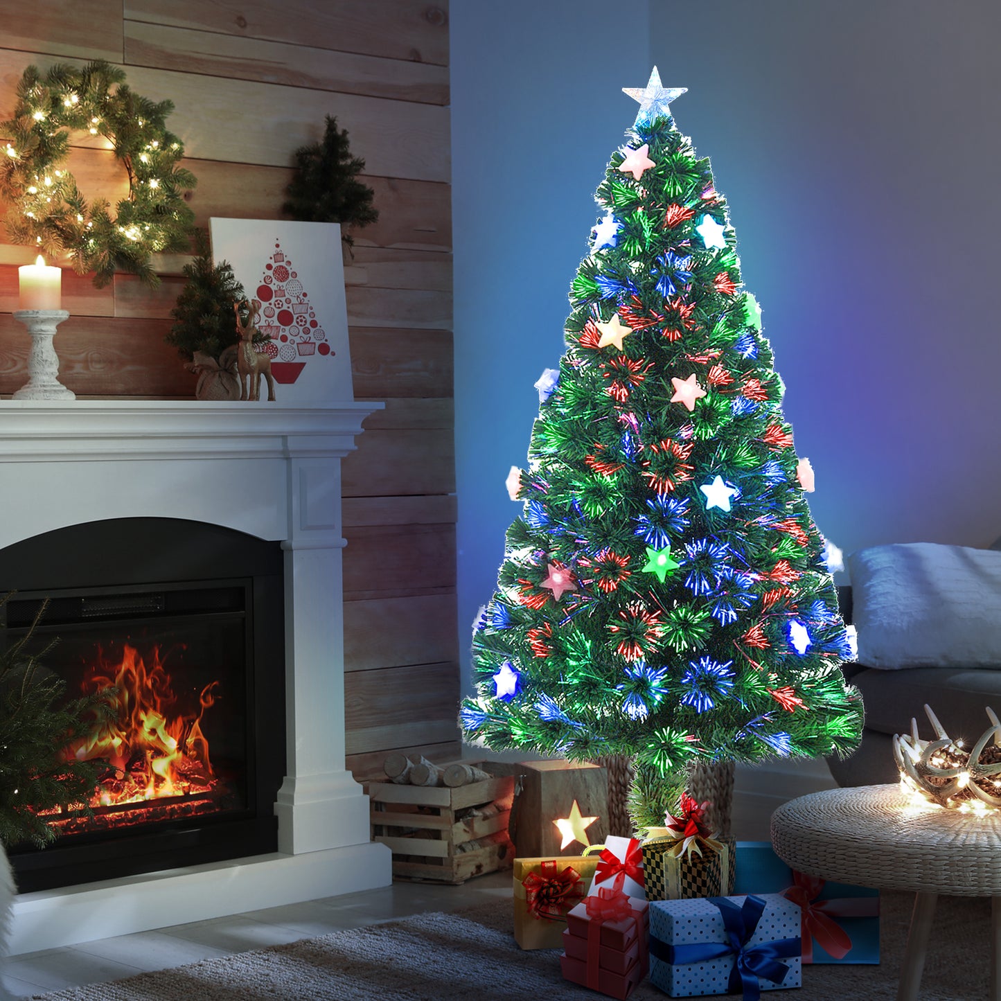 5FT Prelit Artificial Christmas Tree Fibre Optic LED Light Decoration
