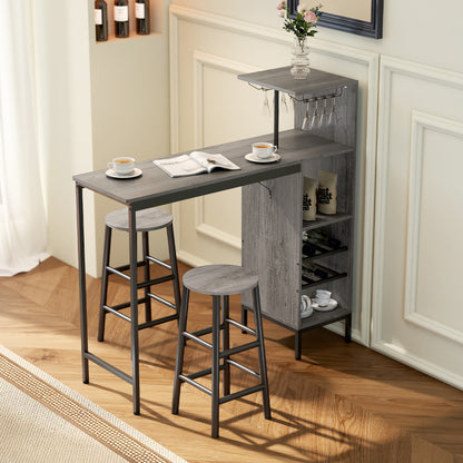 3 Pieces Dining Room Set, 6-Tier Dining Table and Stools, Natural