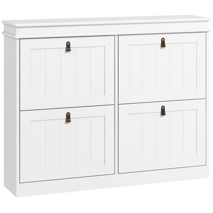 Slim Shoe Cabinet with Adjustable Shelves for Hallway, White