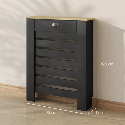 Radiator Cover with Drawer, Horizontal Slat, 78cm, Black