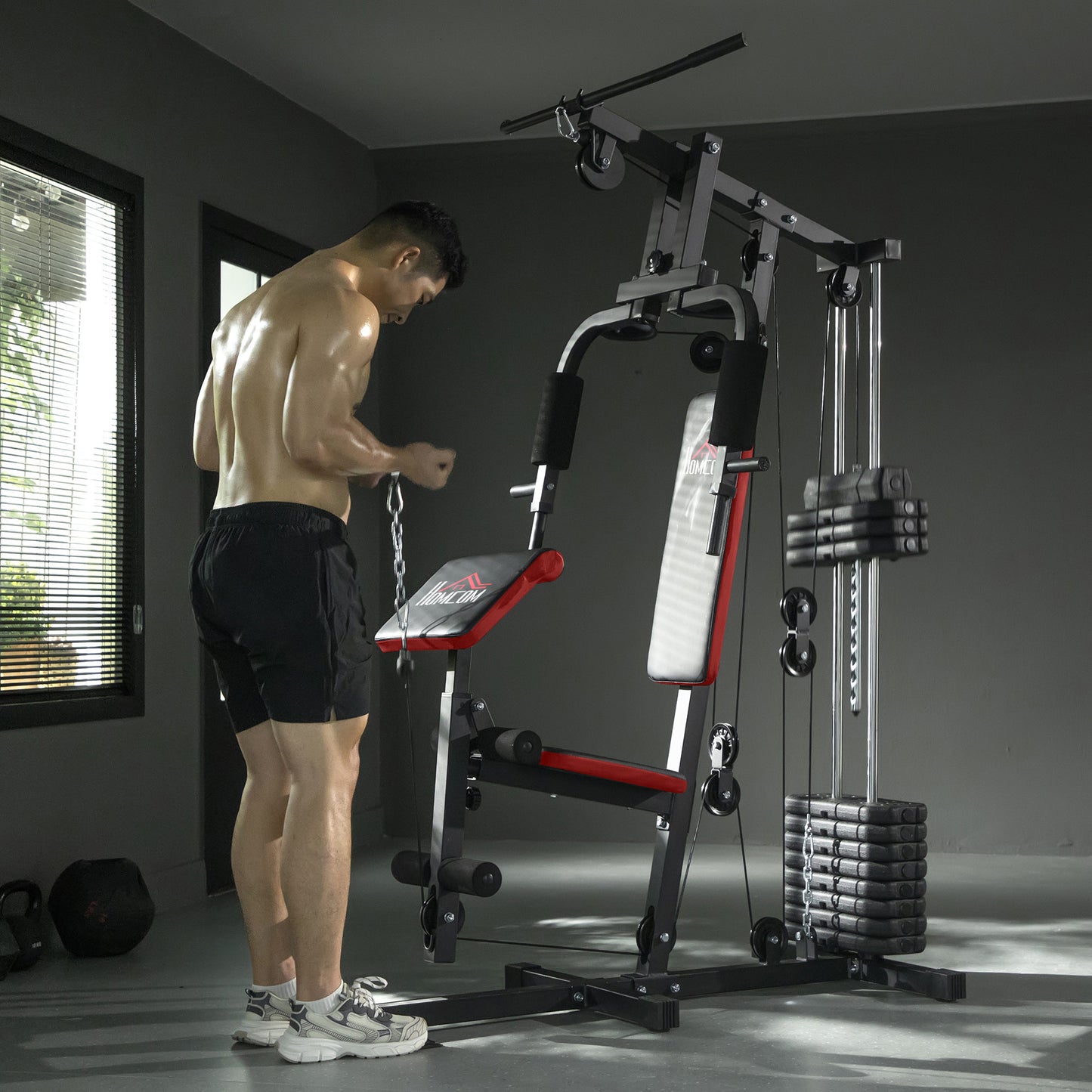 Multi Home Gym Machine with 65kg Weights for Strength Training Black