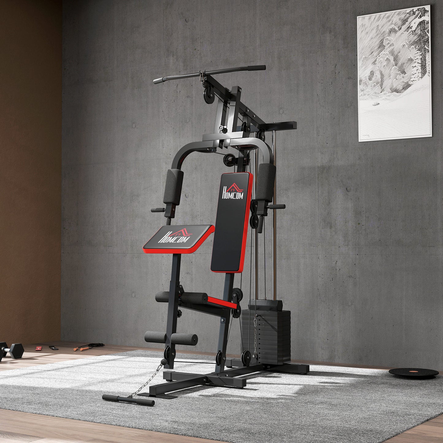 Multi Home Gym Machine with 65kg Weights for Strength Training Black