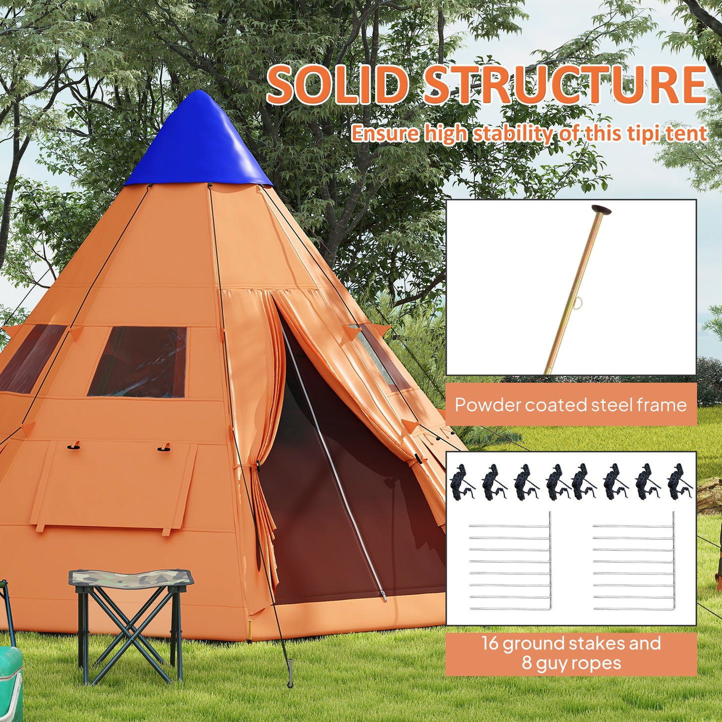 6-7 Person Large Family Party Camping Tent W/ Carrying Bag, Orange