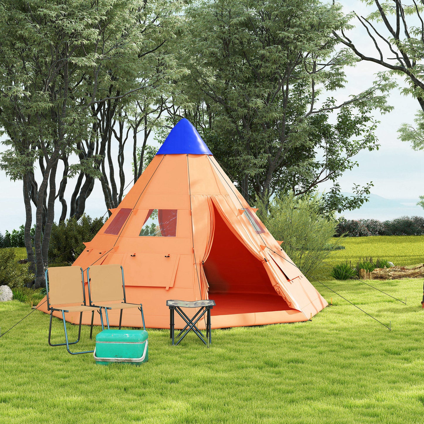 6-7 Person Large Family Party Camping Tent W/ Carrying Bag, Orange