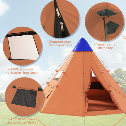 6-7 Person Large Family Party Camping Tent W/ Carrying Bag, Orange