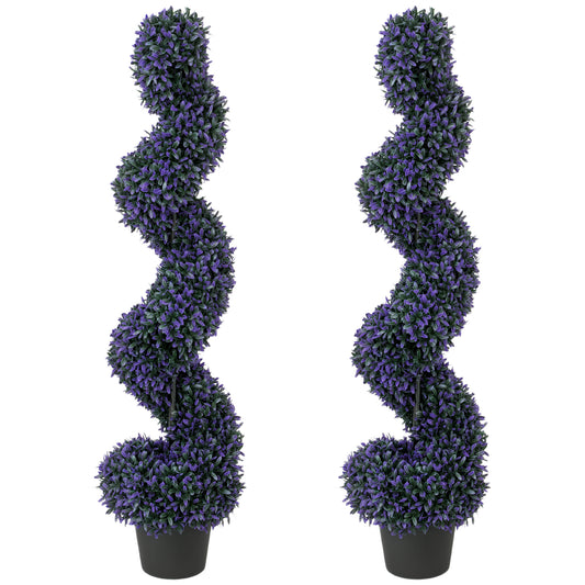 Set of 2 Artificial Boxwood Topiary Tree, Spiral Topiary Tree with 840 Leaves, Fake Plants in Pot for Indoor Outdoor Decor, 120cm, Purple