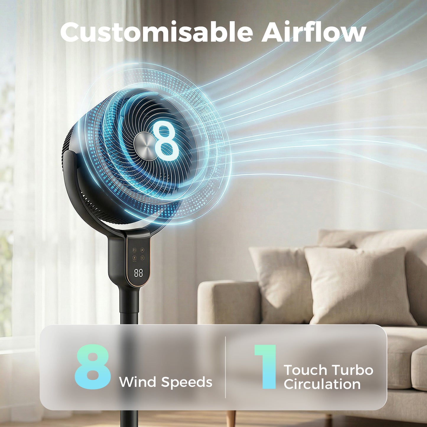 20 dB Silent Standing Fan for Bedroom, 42" Pedestal Fan with 70° Oscillating, 90° Vertical Tilt, 8 Speeds, Remote Control, 12H Timer, Adjustable Height, Child Lock, Black