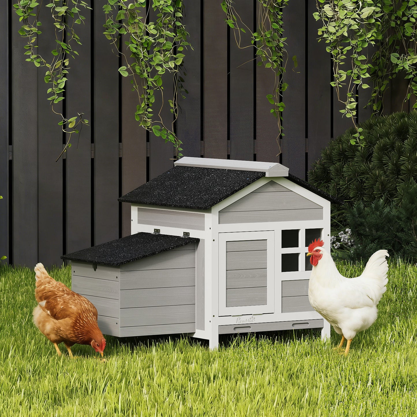 Wooden Chicken Coop with Pull-Out Tray & Nesting Box