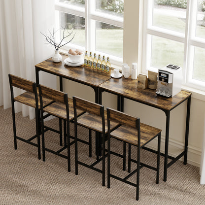 Bar Table and Stools Set, Kitchen Table and 2 Chairs with Backrest, Footrest