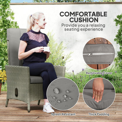 Rattan Garden Recliner Chair with Adjustable Backrest, Grey