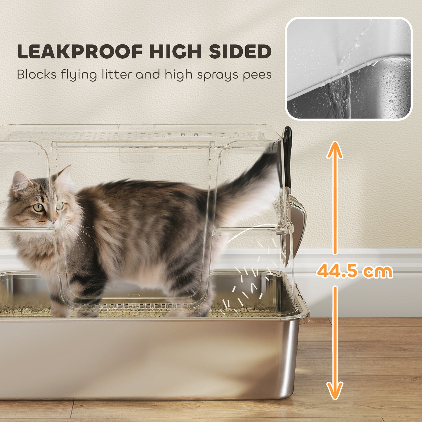 Stainless Steel, XL Cat Litter Tray, Dual Entry, Light Grey