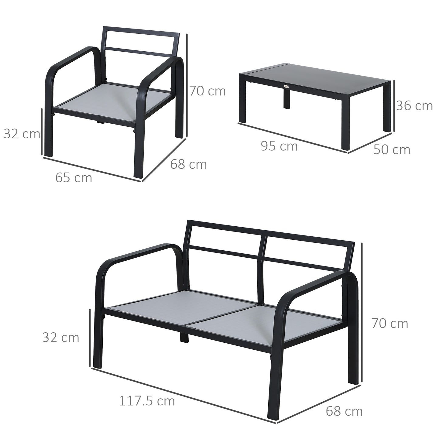 4pcs Garden Sectional Loveseat Chairs Table Furniture w/ Cushion, Black