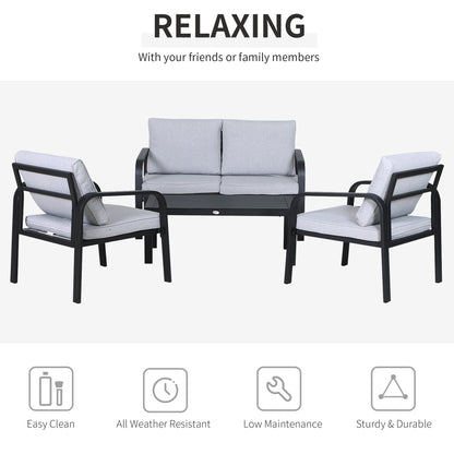 4pcs Garden Sectional Loveseat Chairs Table Furniture w/ Cushion, Black