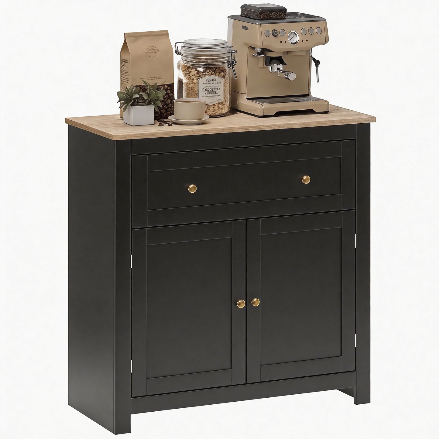 Sideboard, Kitchen Storage Cabinet w/ Adjustable Shelf, Drawer, Black