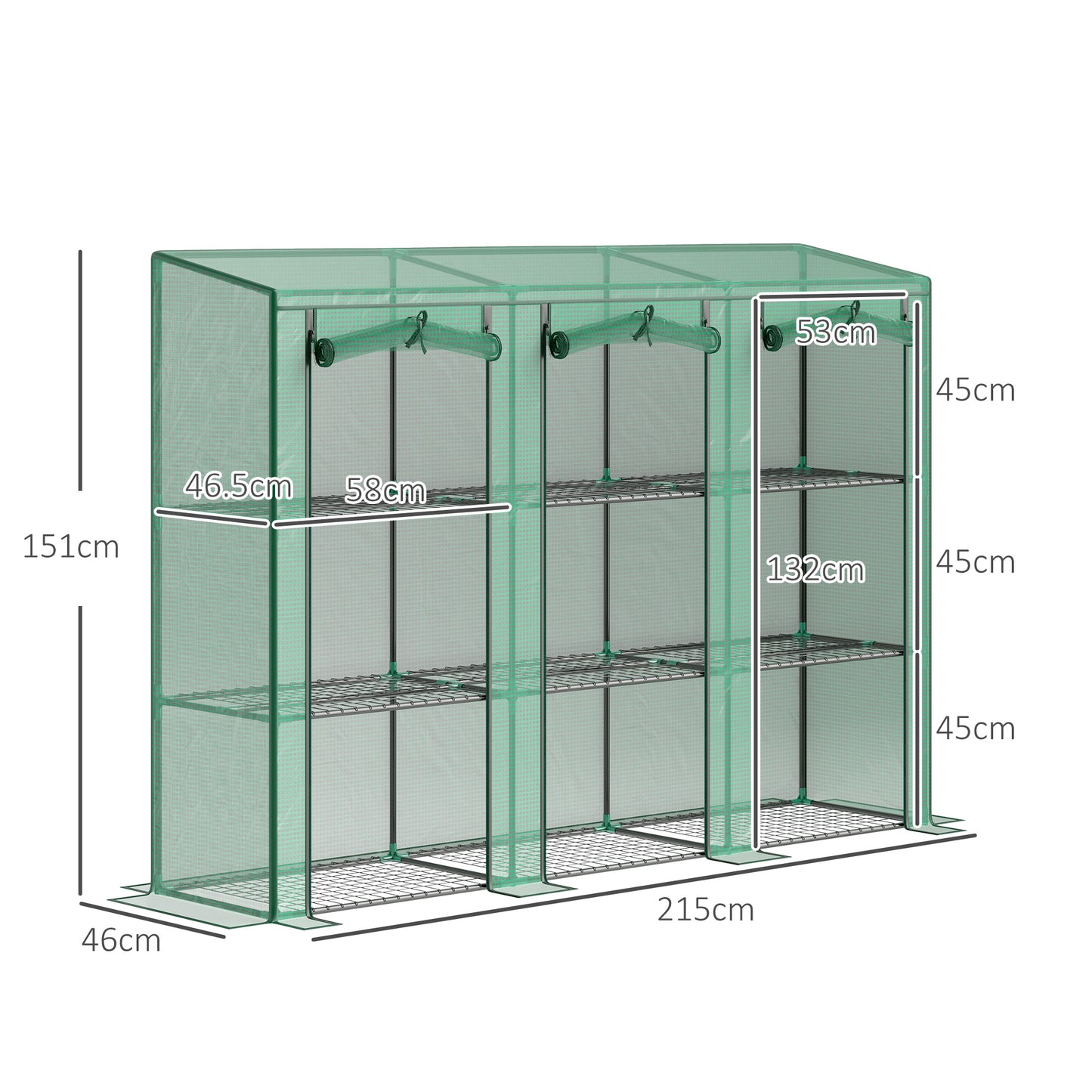 3 Tier Lean-to Mini Greenhouse with PE Cover, Green