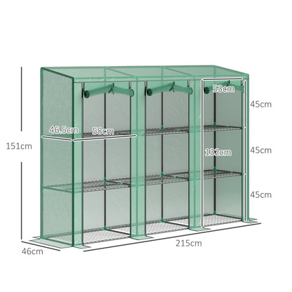 3 Tier Lean-to Mini Greenhouse with PE Cover, Green