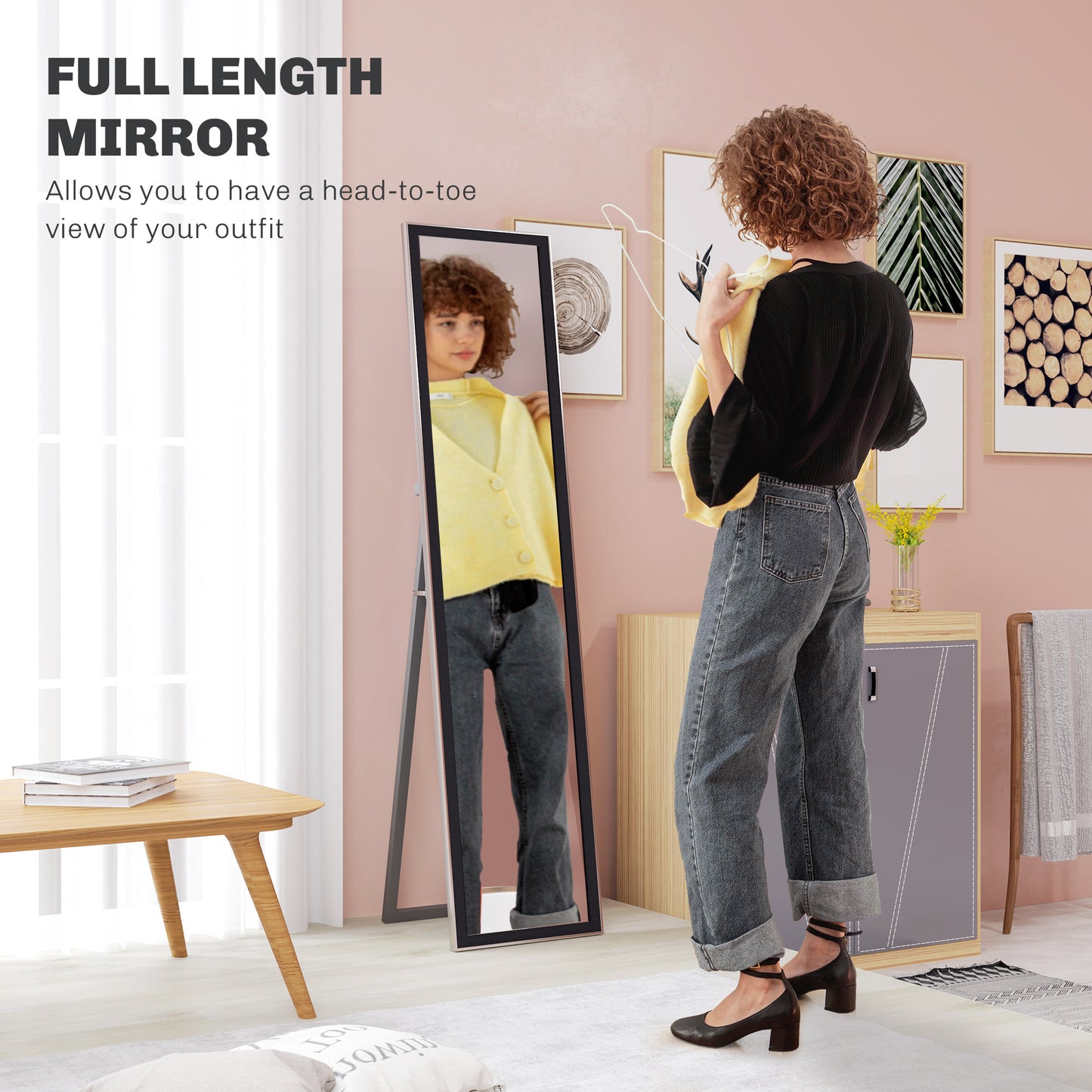 Floor Mirror Wall Mounted Leaning Standing Mirror 37 x 157cm Black