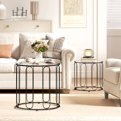 Coffee Table Set of 2, Nest of Tables with Metal Frame, Black