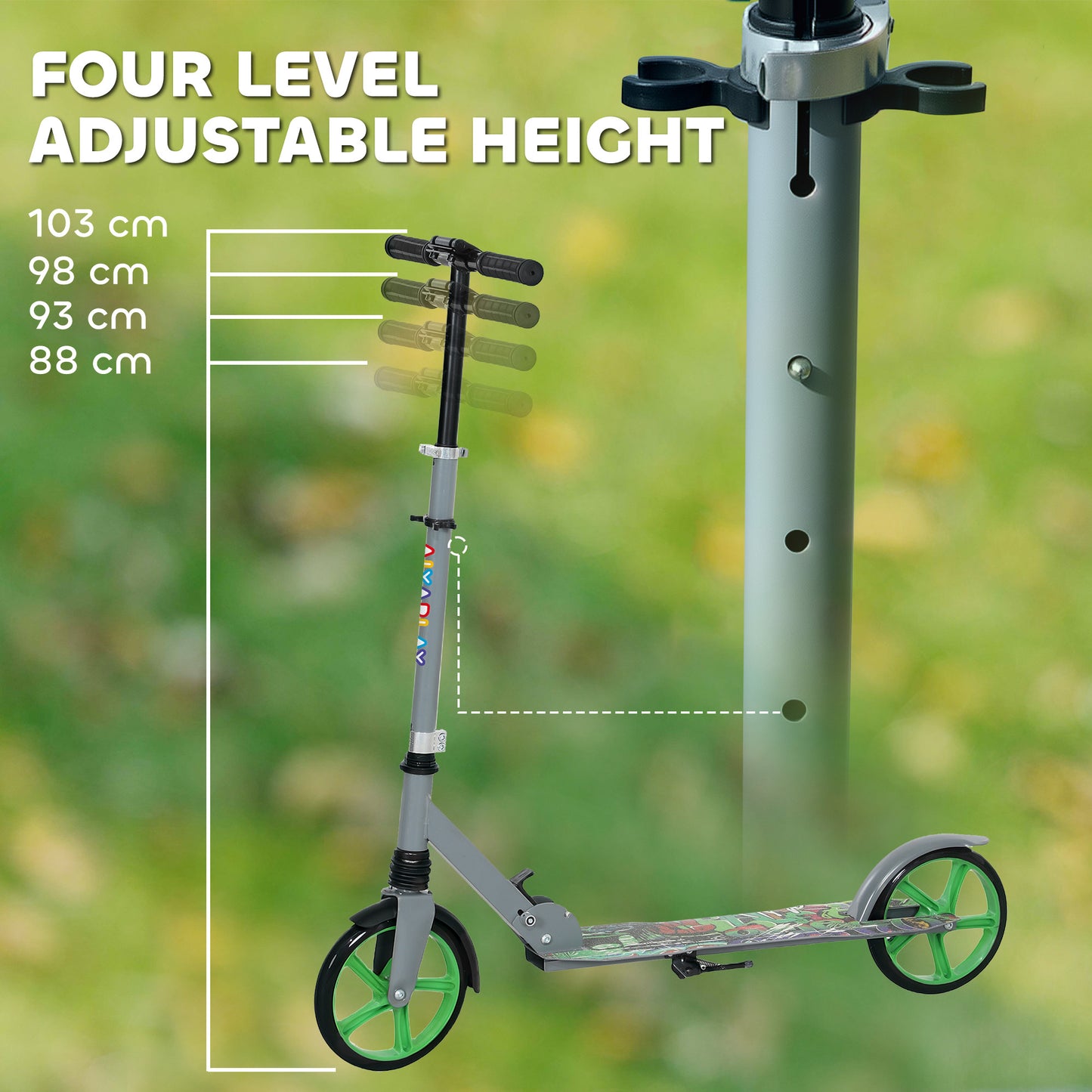 Kids Scooter, Foldable Kick Scooter with Adjustable Handlebar, 200mm Big Wheel, Rear Fender Brake, Gift for Ages 6-12 Years, Boys and Girls, Green