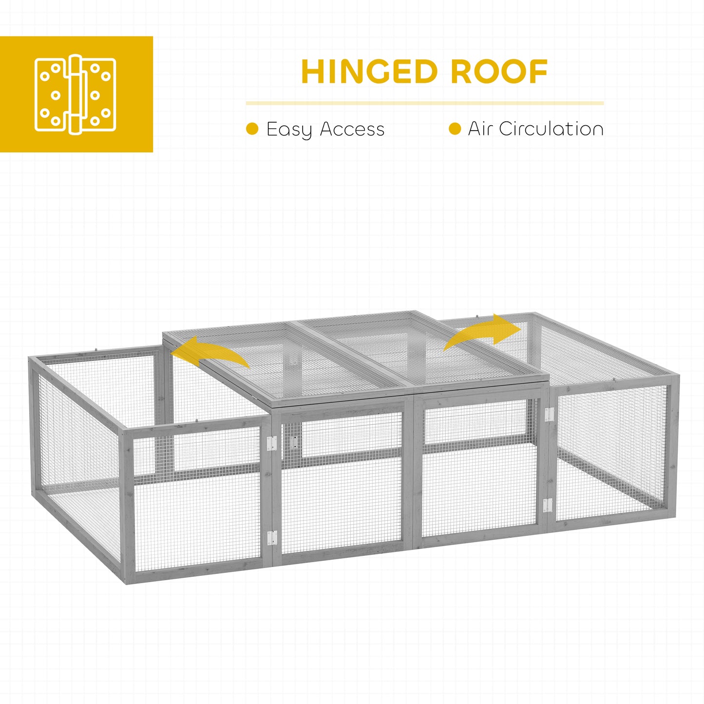 Rabbit Run Wooden Rabbit Hutch Cage 6ft with Wire Mesh, Openable Roof, Play Space for Outdoor, 181 x 100 x 48 cm, Grey