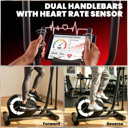 Elliptical Cross Trainer for Home, Quiet Magnetic Elliptical Machine with Bluetooth, App Compatible, 8-Level Adjustable Resistance, LCD Monitor & Pulse Sensor, Wheels, 120KG Load Capacity