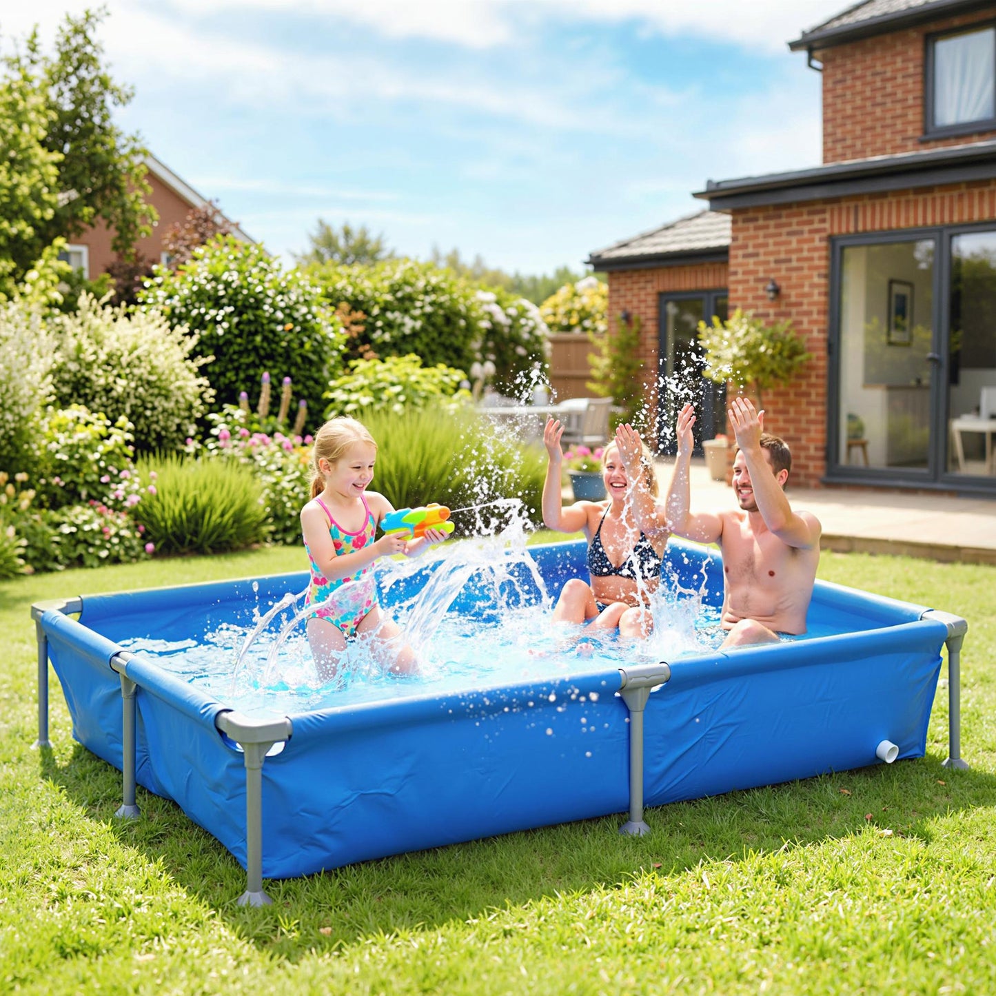 Metal Frame Swimming Pool, Rectangle Frame Pool, 229 x 160 cm, Blue