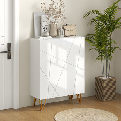 Shoe Storage Cabinet with Soft-Close Hinges and Adjust Shelves, White