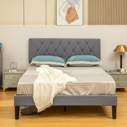 King Size Bed Frame with 5-Level Adjustable Linen Headboard