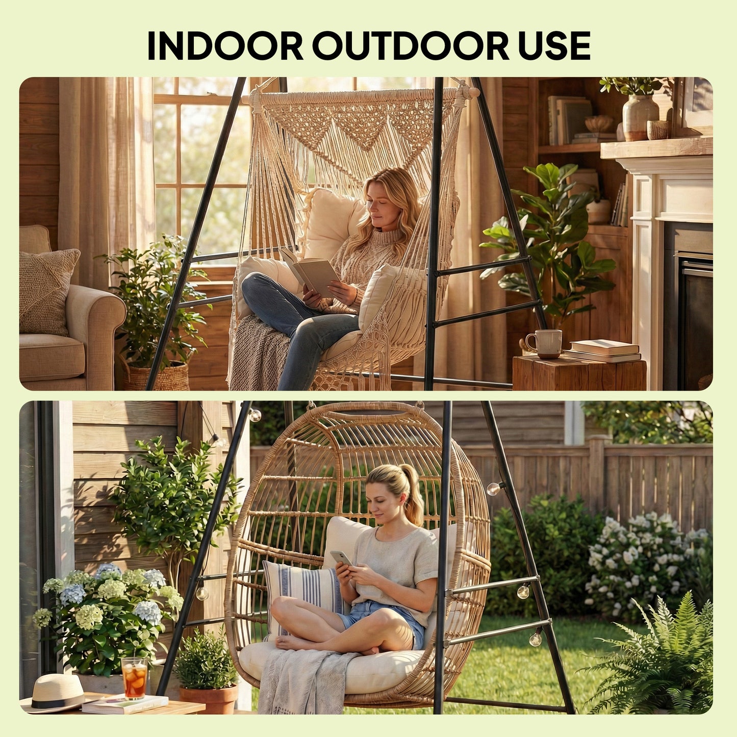 Hammock Chair Stand Only for Indoor Outdoor 150KG Load Black