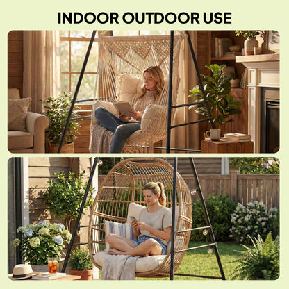 Hammock Chair Stand Only for Indoor Outdoor 150KG Load Black