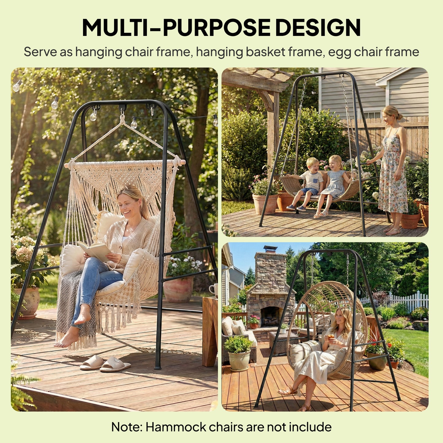 Hammock Chair Stand Only for Indoor Outdoor 150KG Load Black