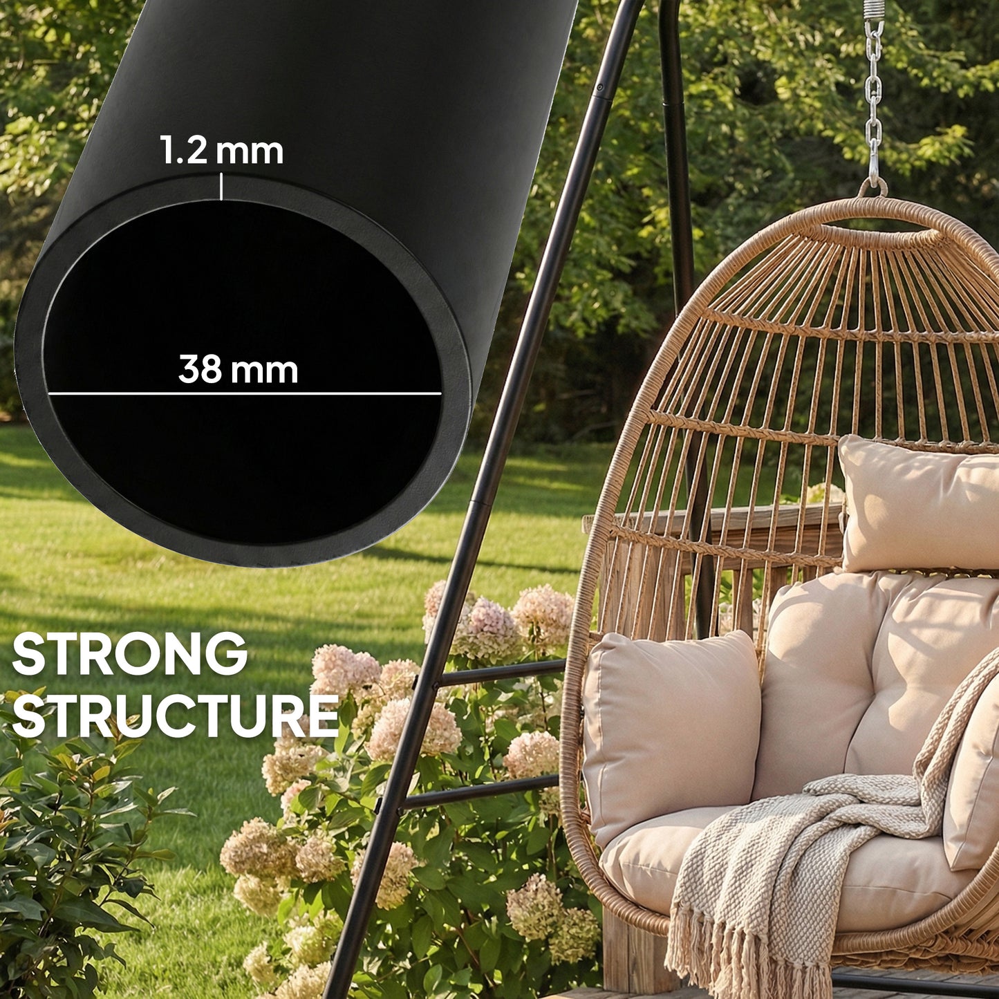 Hammock Chair Stand Only for Indoor Outdoor 150KG Load Black