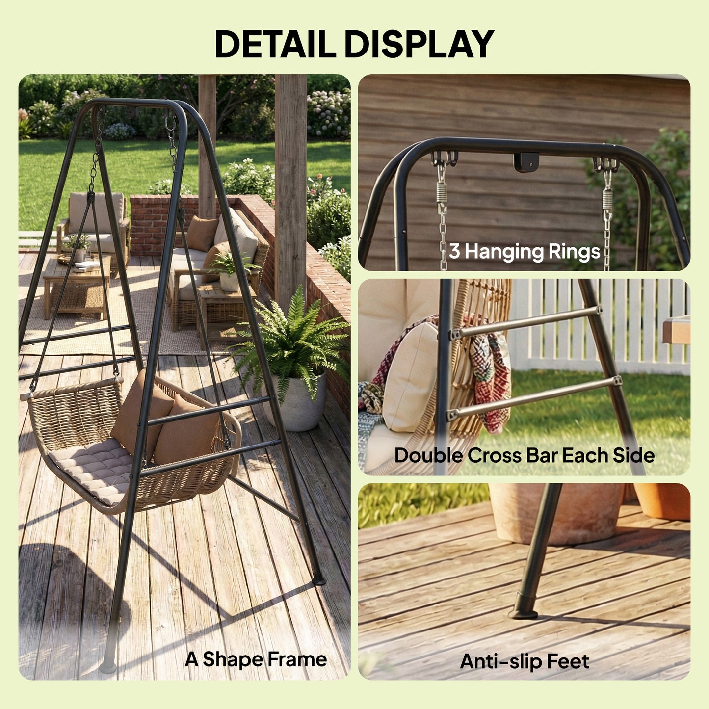 Hammock Chair Stand Only for Indoor Outdoor 150KG Load Black