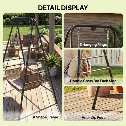 Hammock Chair Stand Only for Indoor Outdoor 150KG Load Black