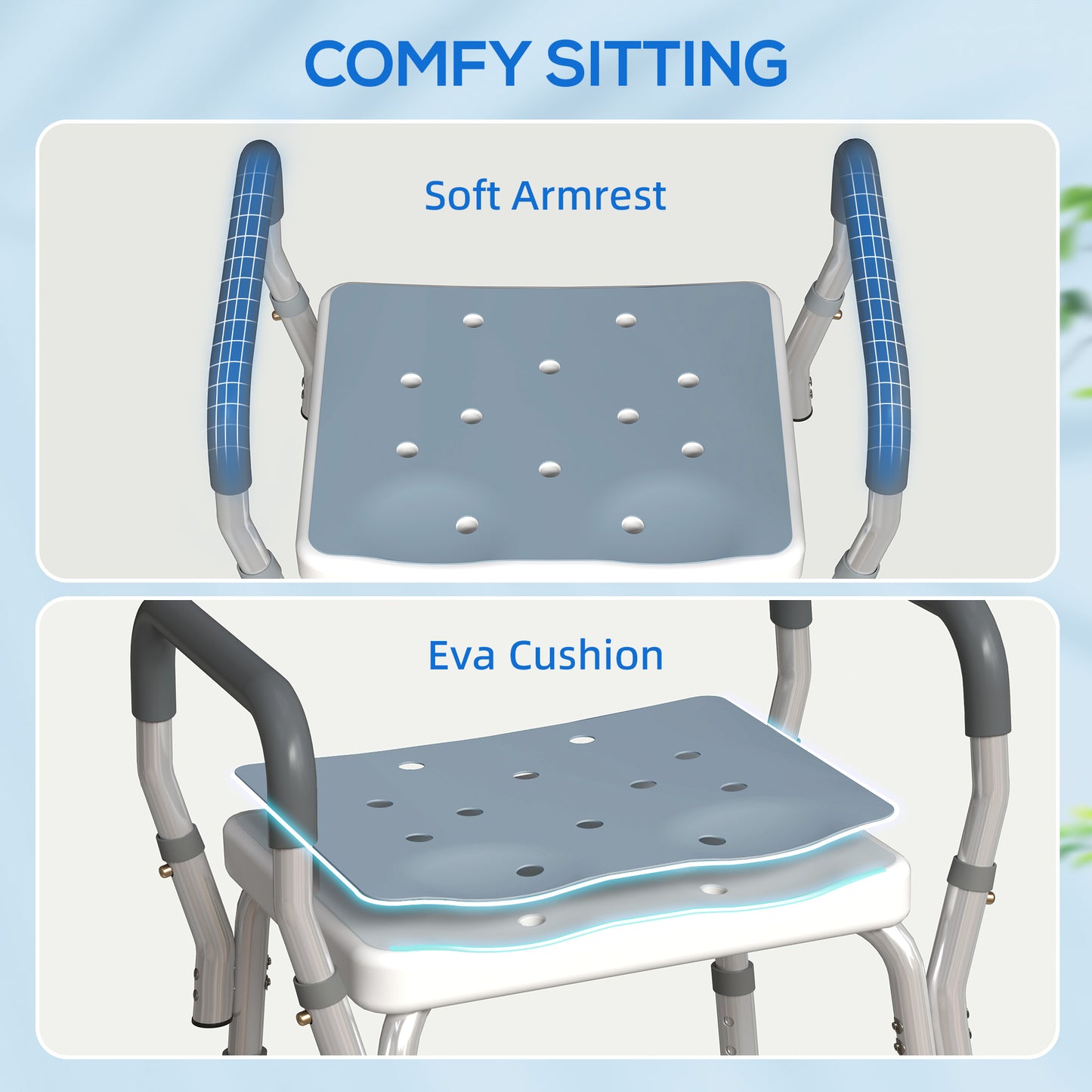 Rust-Free Aluminium Bath Chair with Adjustable Height, Light Blue