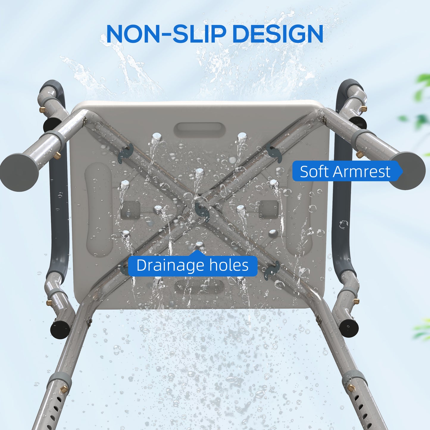 Rust-Free Aluminium Bath Chair with Adjustable Height, Light Blue