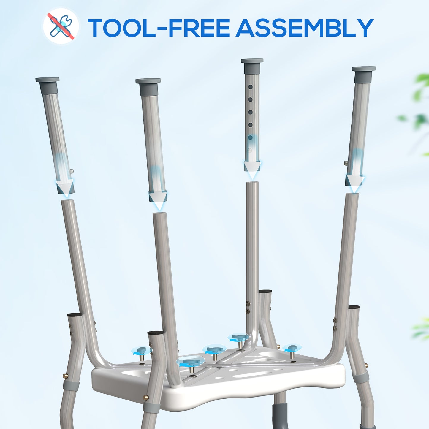 Rust-Free Aluminium Bath Chair with Adjustable Height, Light Blue