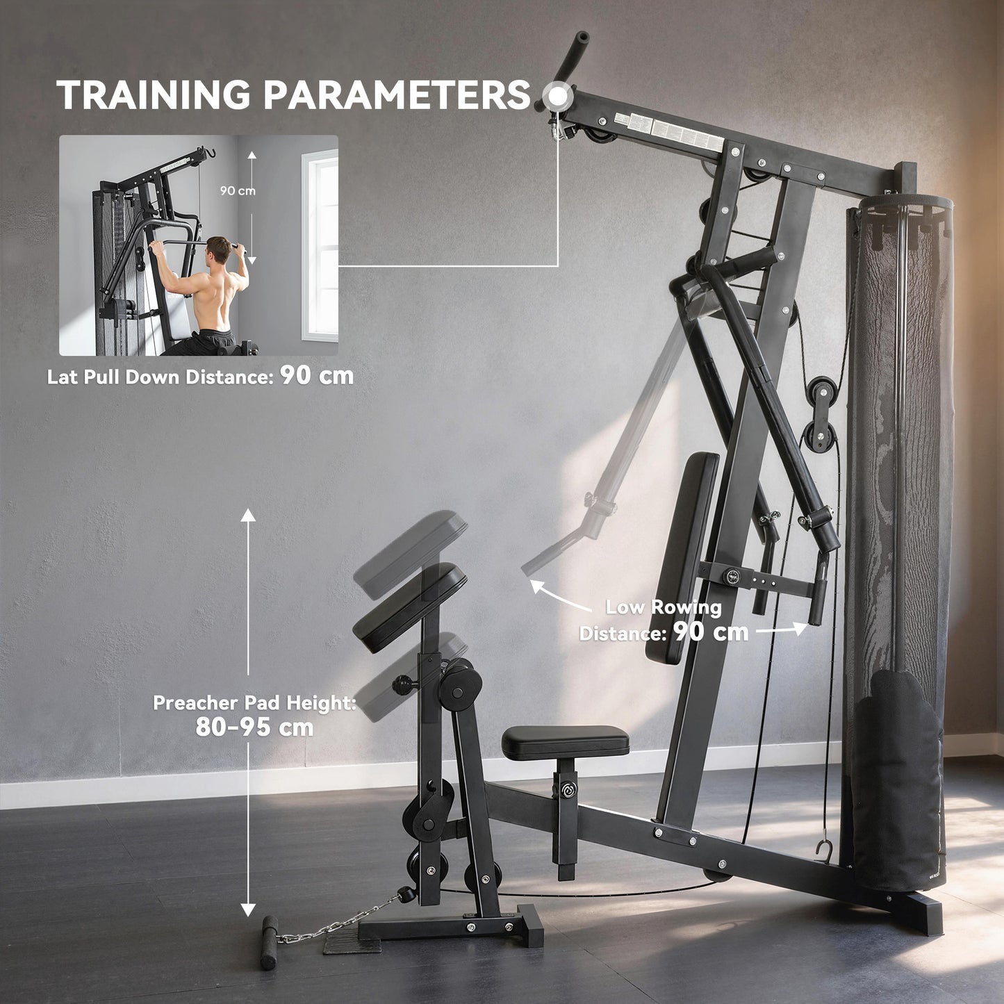 Multi Gym with Adjustable Seat & Back, 45kg Weight Stack
