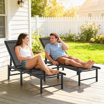 Sun Loungers Set of 2, 5-Level Reclining Sunbeds, Black
