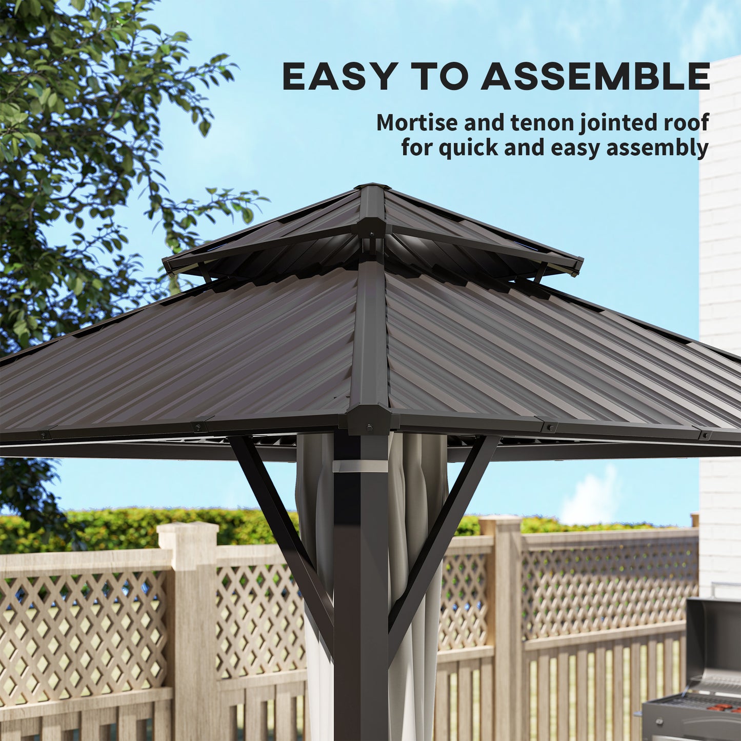 3 x 3(m) Hardtop Gazebo with Metal Roof, Netting and Curtains