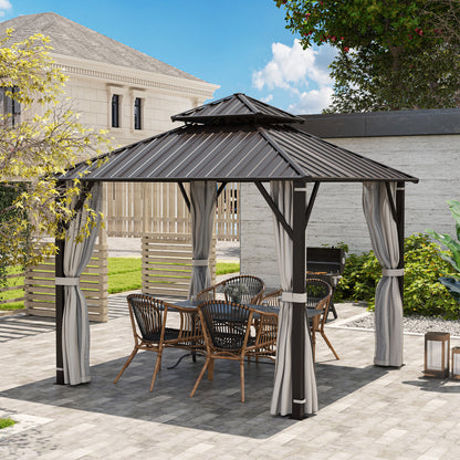 3 x 3(m) Hardtop Gazebo with Metal Roof, Netting and Curtains