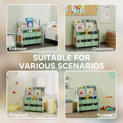 Kids Storage Unit with 6 Fabric Drawers & 2-Tier Sling Rack, Green
