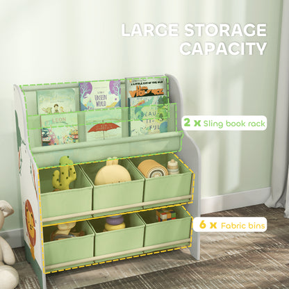 Kids Storage Unit with 6 Fabric Drawers & 2-Tier Sling Rack, Green