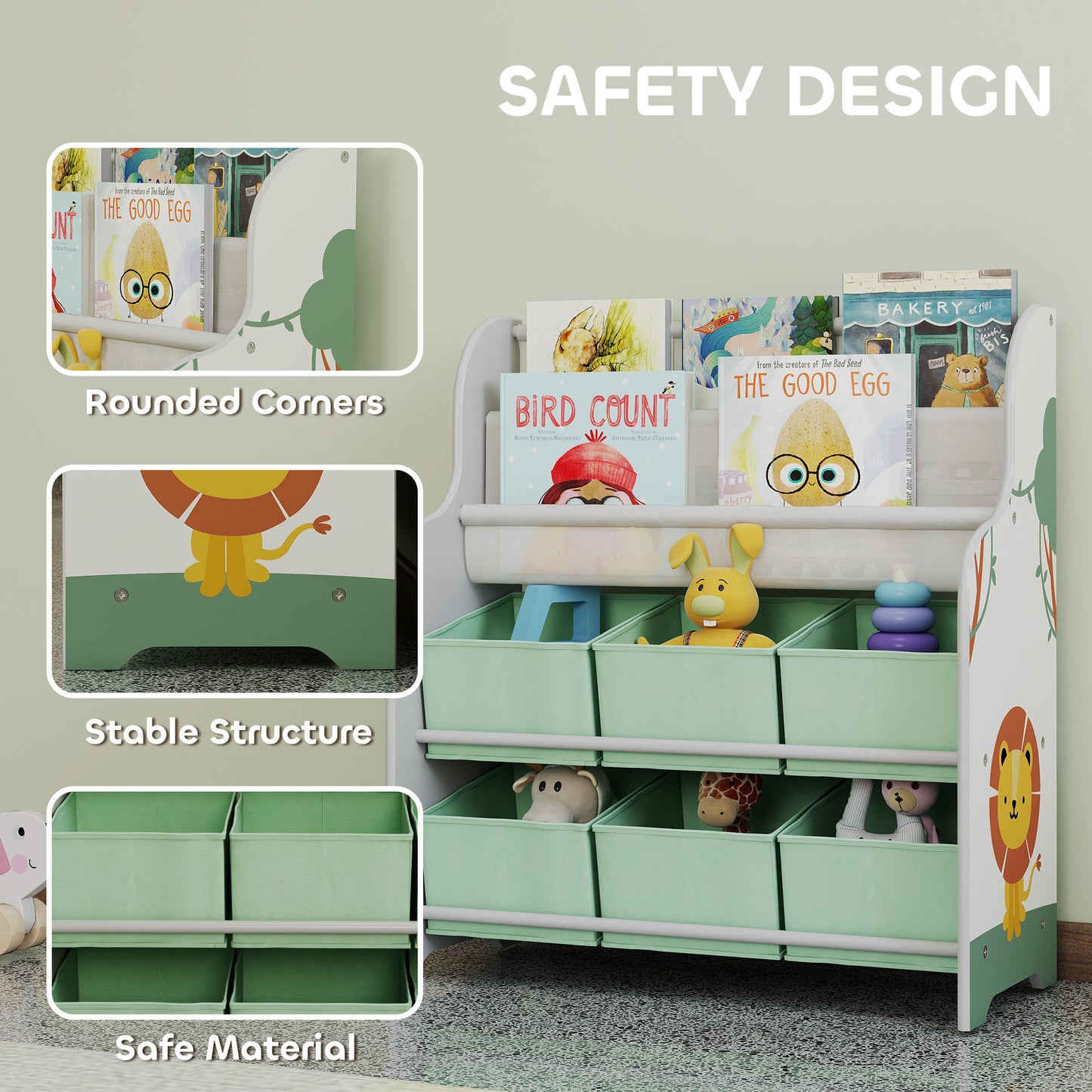 Kids Storage Unit with 6 Fabric Drawers & 2-Tier Sling Rack, Green