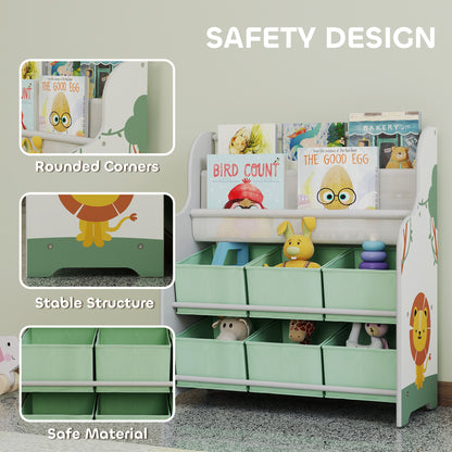 Kids Storage Unit with 6 Fabric Drawers & 2-Tier Sling Rack, Green