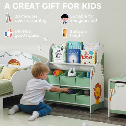 Kids Storage Unit with 6 Fabric Drawers & 2-Tier Sling Rack, Green
