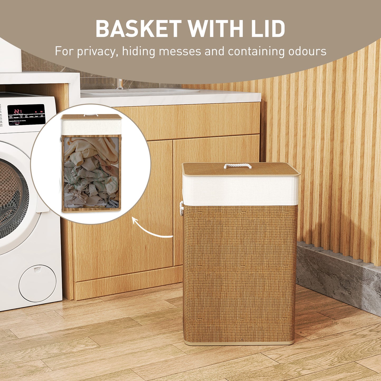 Laundry Hamper with Removable Washable Liner Bag, Brown